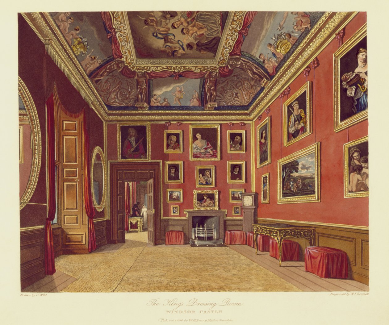 Garderoba Królów, Zamek Windsor, z Rezydencji Królewskich, ryty W. J. Bennett, wyd. William Henry Pyne (1769-1843), 1816 (akwatinta) autorstwa Charles Wild