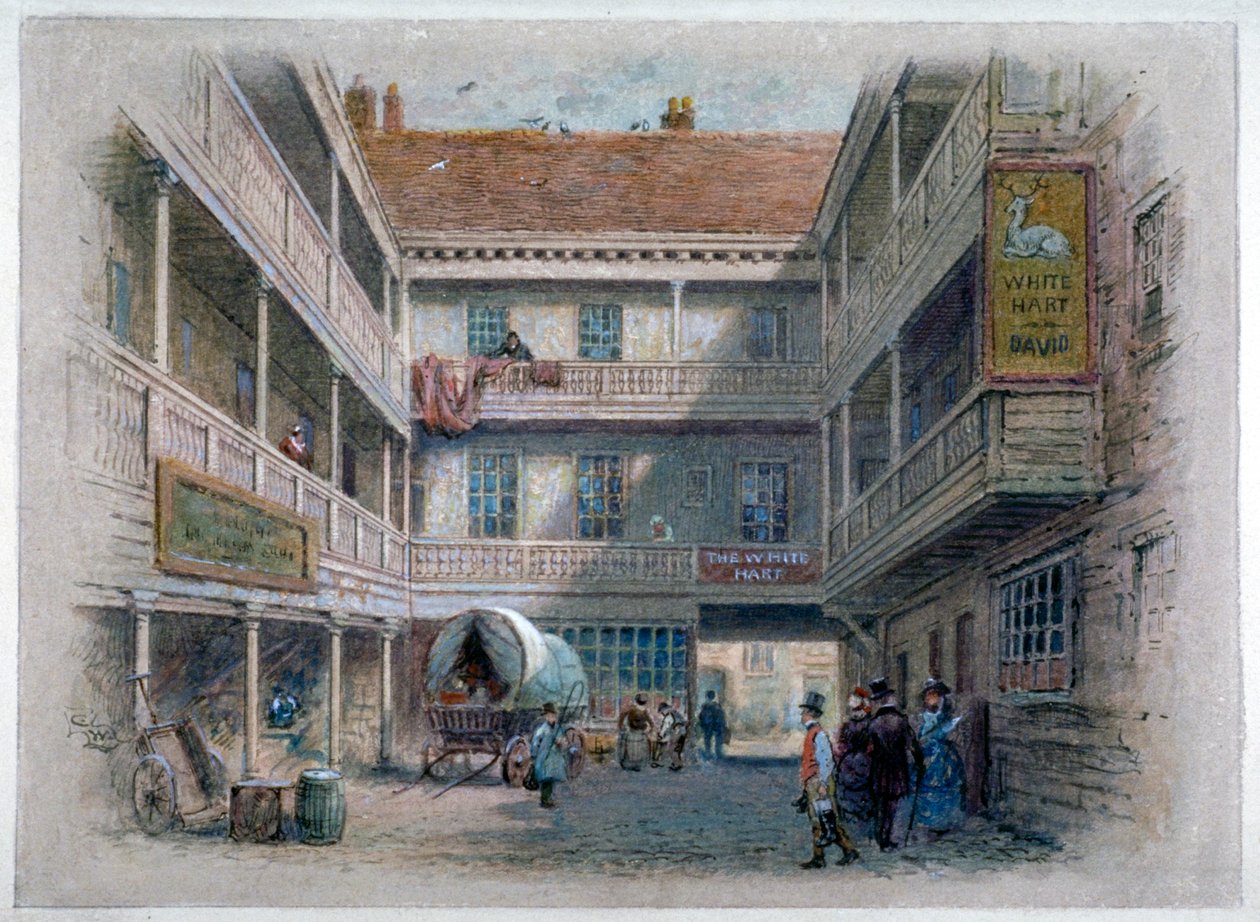 Dziedziniec White Hart Inn, Borough High Street, Southwark, Londyn, c1860 autorstwa Charles Wilkinson