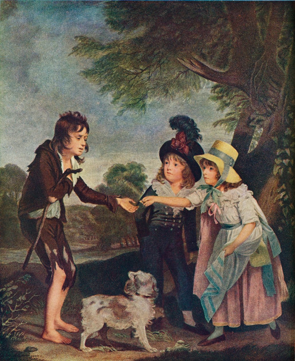 Portret dzieci Sir Francisa Forda dającego monetę żebrakowi. Wystawiany 1793 1906 autorstwa Charles Wilkinson