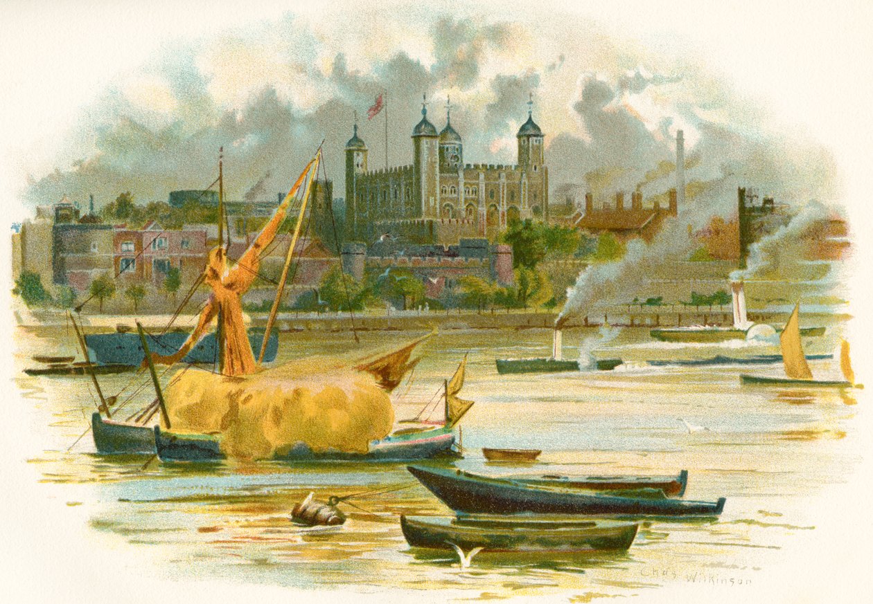 Tower of London w XIX wieku. Znany również jako Pałac Królewski i Forteca Jej Królewskiej Mości, Londyn, Anglia. Z Historii Anglii Cassella, opublikowanej ok. 1901 r. autorstwa Charles Wilkinson