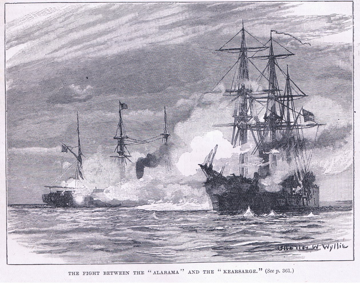 Walka między „Alaramą” a „Kearsarge” autorstwa Charles William Wyllie
