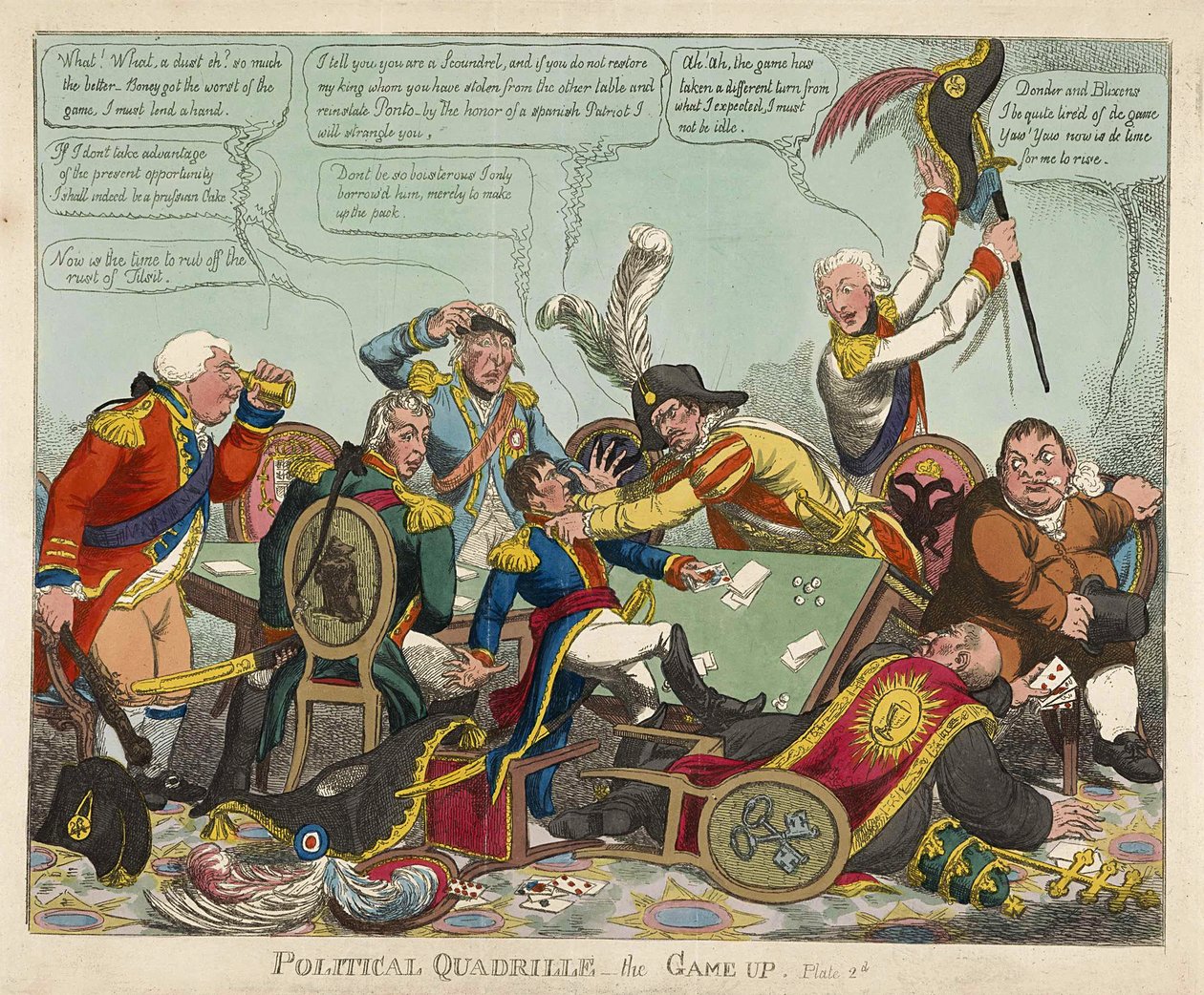 Polityczny Quadrille -- the Game Up, wyd. 1806 (grawerowanie ręcznie kolorowane) autorstwa Charles Williams