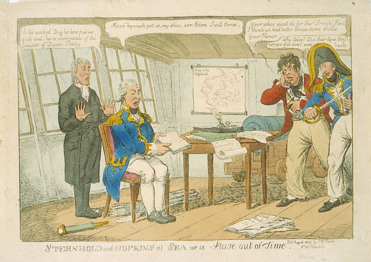 Sternhold i Hopkins na morzu lub klepka poza czasem, 1809 (akwaforta kolorowa) autorstwa Charles Williams