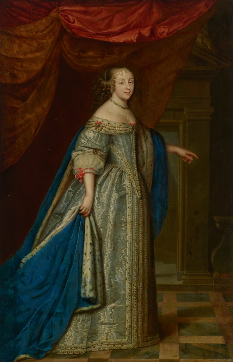 Portret kobiety, pełnej długości, tradycyjnie identyfikowanej jako Henrietta Maria, królowa Anglii autorstwa Charles and Henri (1603 77) Beaubrun