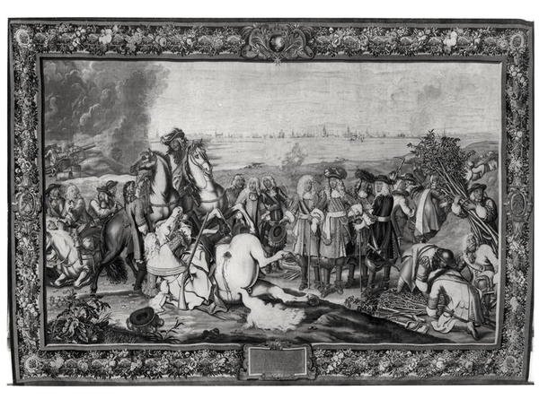 Ludwik XIV (1638-1715) podczas oblężenia Douai, lipiec 1667, warsztat gobelinów autorstwa Charles attr. to Le Brun
