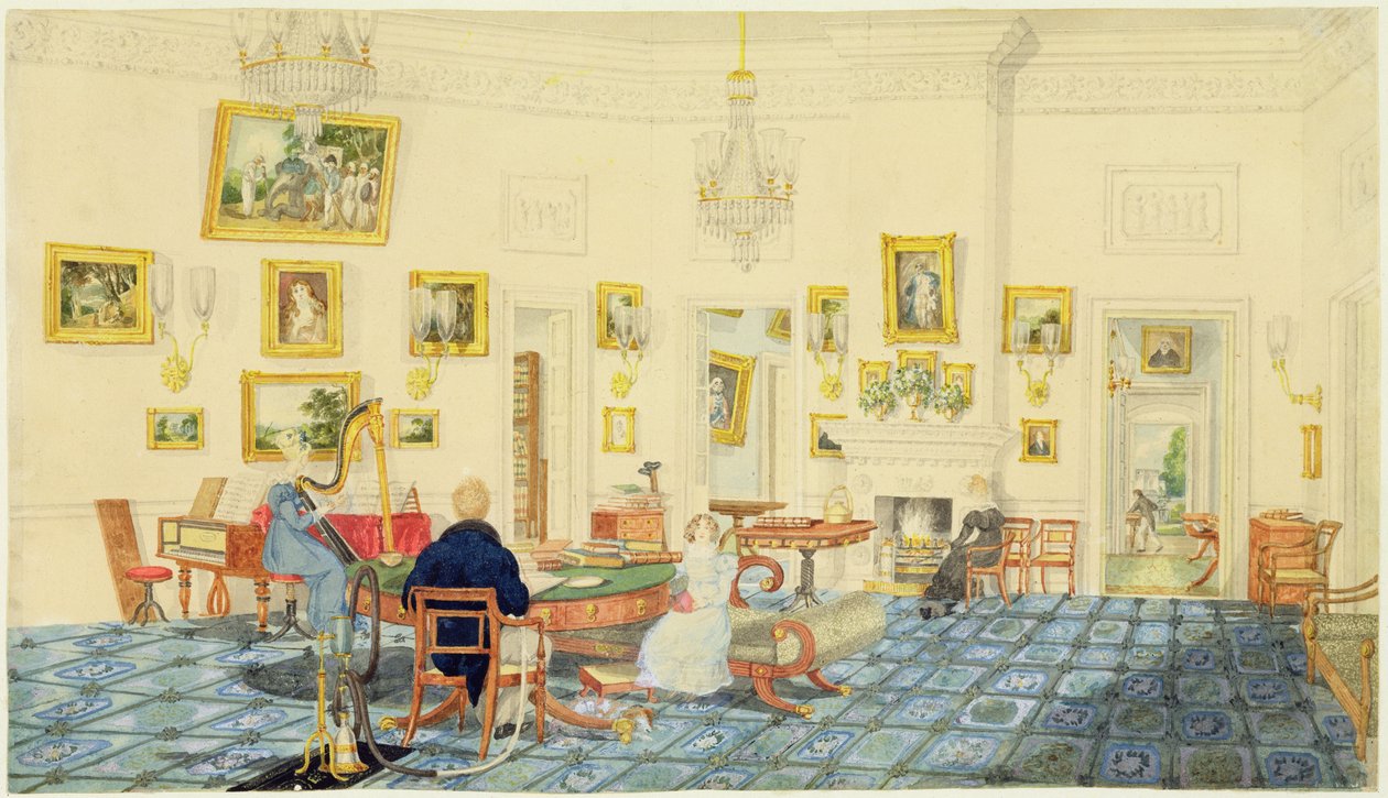 Pokój zimowy w domu artysty w Patnie, Indie, 11 września 1824 r. (wc, gwasz i tusz na papierze grafitowym) autorstwa Charles d Oyly