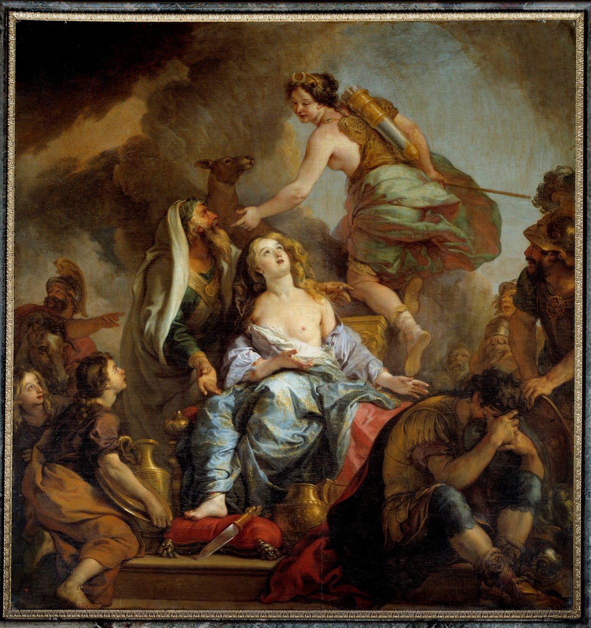 Ofiara Ifigenii, króla Agamemnona, poświęca swoją córkę, aby uspokoić gniew Artemidy. Obraz Charlesa de Lafosse (1636-1716) XVII w. Niedz. 2,24x2,12 m² autorstwa Charles de Lafosse