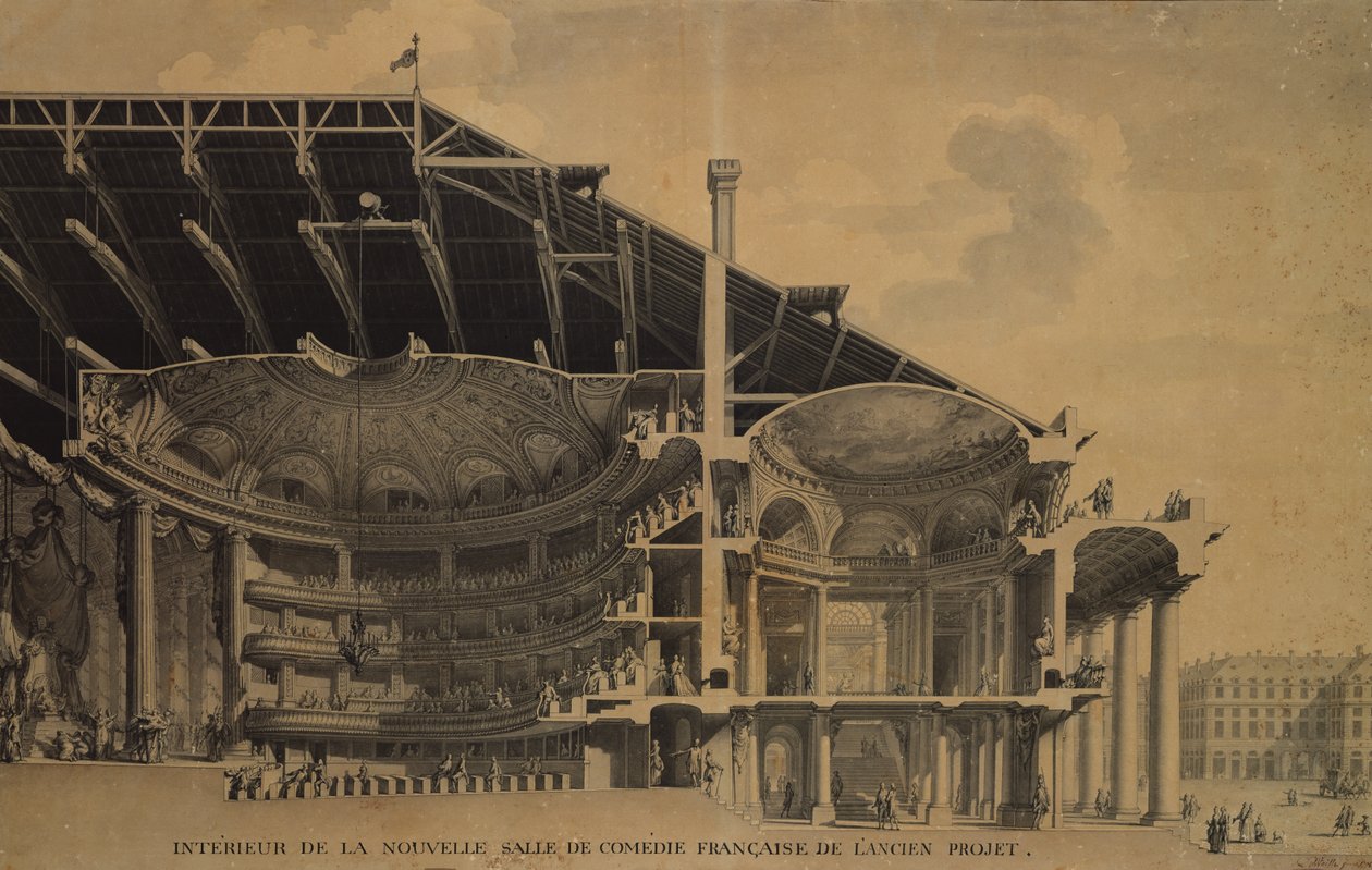 Wnętrze nowej Salle de Comedie-Francaise w Théâtre de lOdéon, Paryż, 1776 autorstwa Charles de Wailly