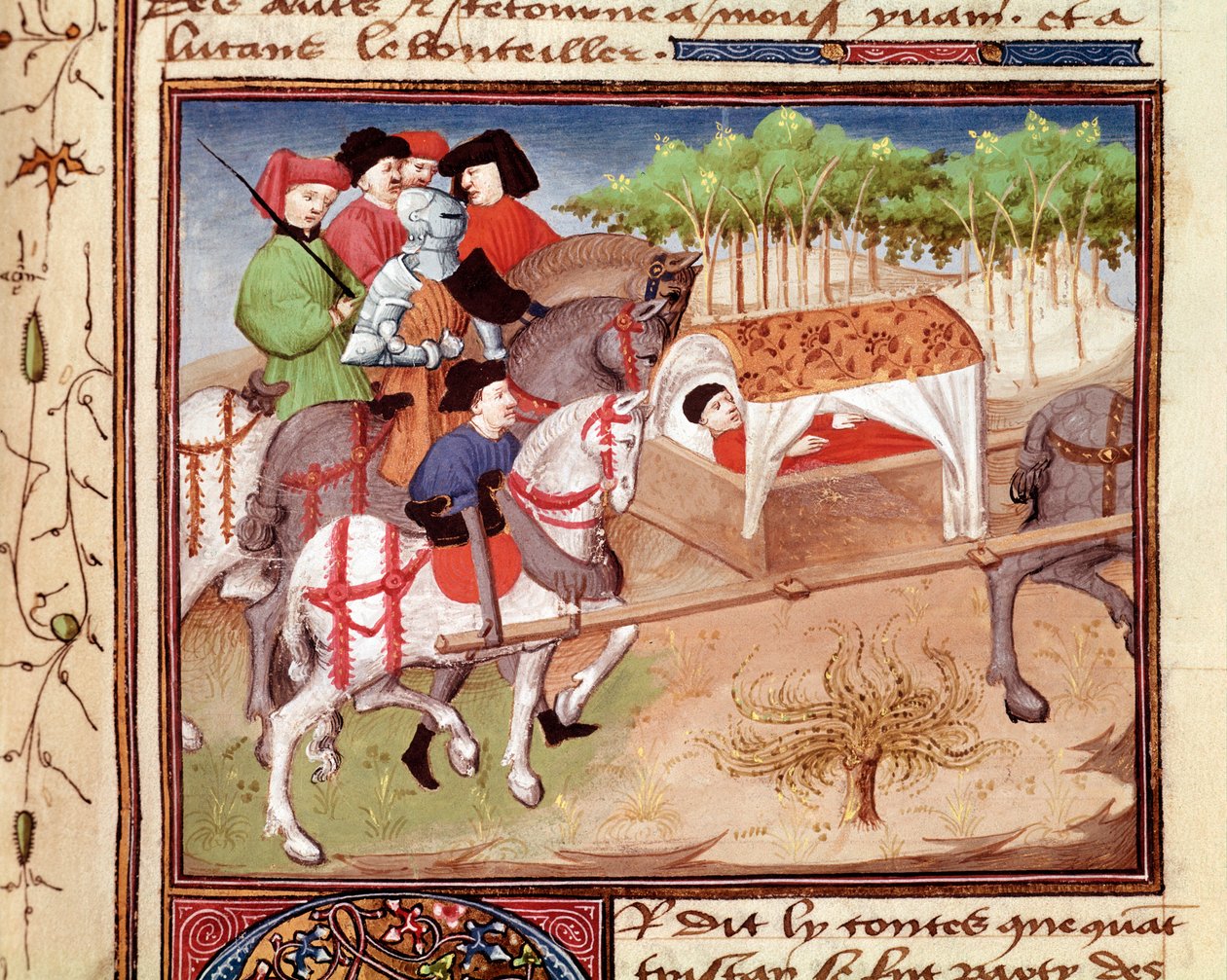 Rany Lukana – Tristan Miniature zaczerpnięte z „”Romanesque du Chevalier Tristan”” przez mistrza Charlesa de Maine (wersja Beroul) autorstwa Charles du Maine Master