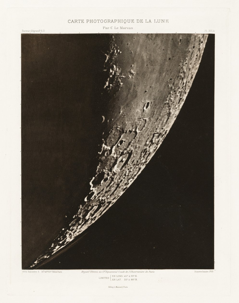 Carte photographique de la lune, planche XVI.A (Fotograficzna mapa Księżyca, plansza XVI.A), 5 września autorstwa Charles le Morvan