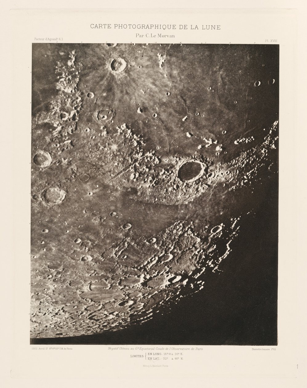 Mapa fotograficzna Księżyca, płyta XVIII, 17 kwietnia autorstwa Charles le Morvan