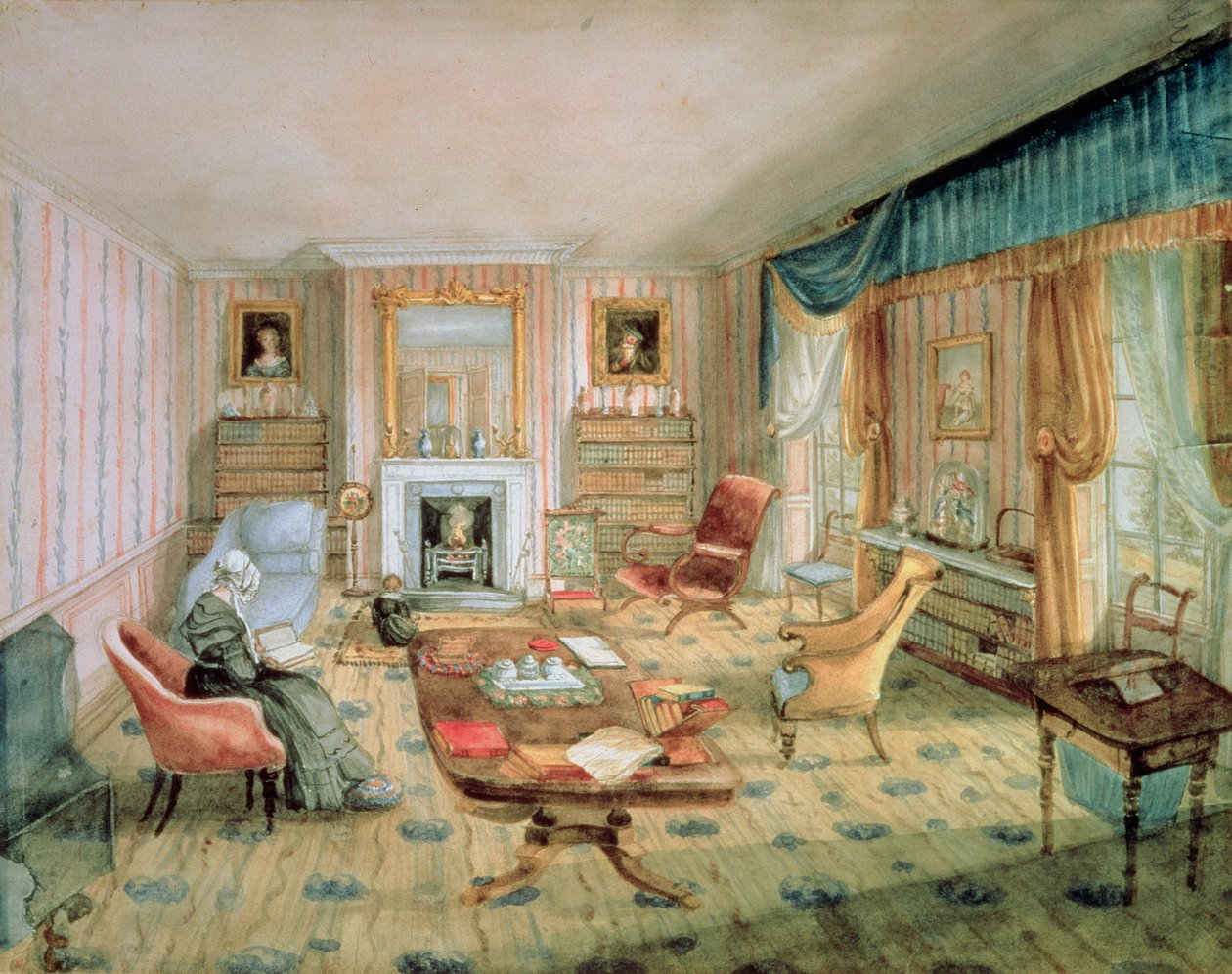 The Drawing Room, White Barnes, f.55 z "Albumu wnętrz", 1843 autorstwa Charlotte Bosanquet
