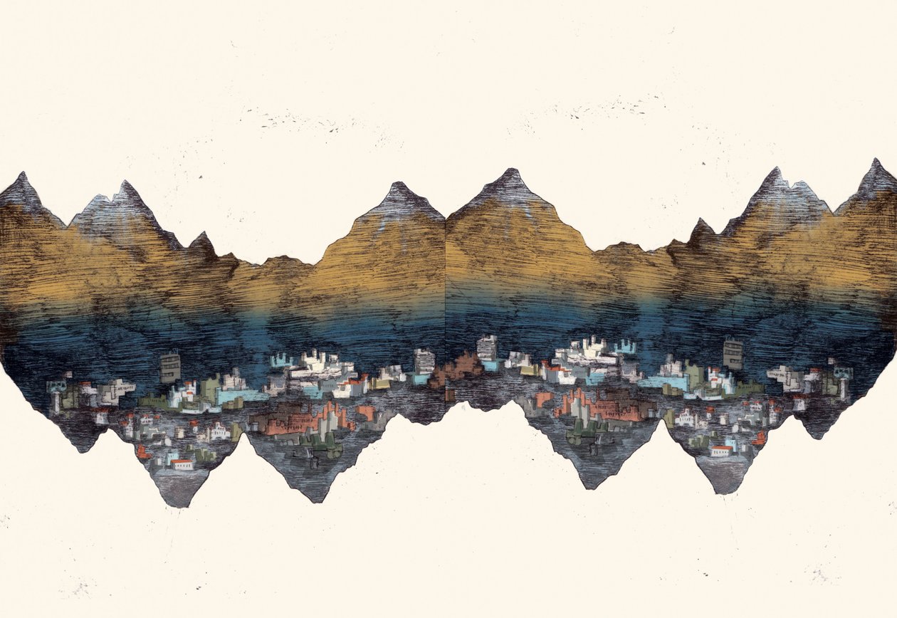 I echo gór, 2013 (trawienie suche i cyfrowe) autorstwa Charlotte Orr