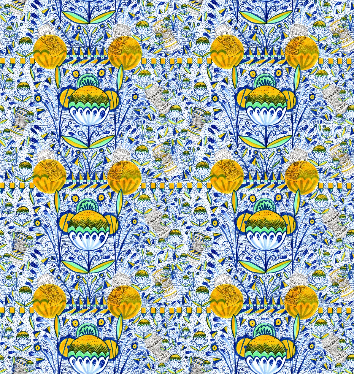 Ashmolean Museum Pattern Design, 2020 (pędzel i długopisy) autorstwa Charlotte Orr