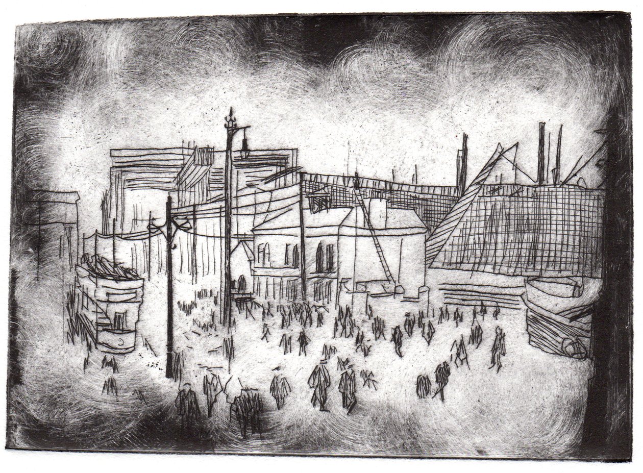 Belfast Docks, 2015 (trawienie suche i cyfrowe) autorstwa Charlotte Orr