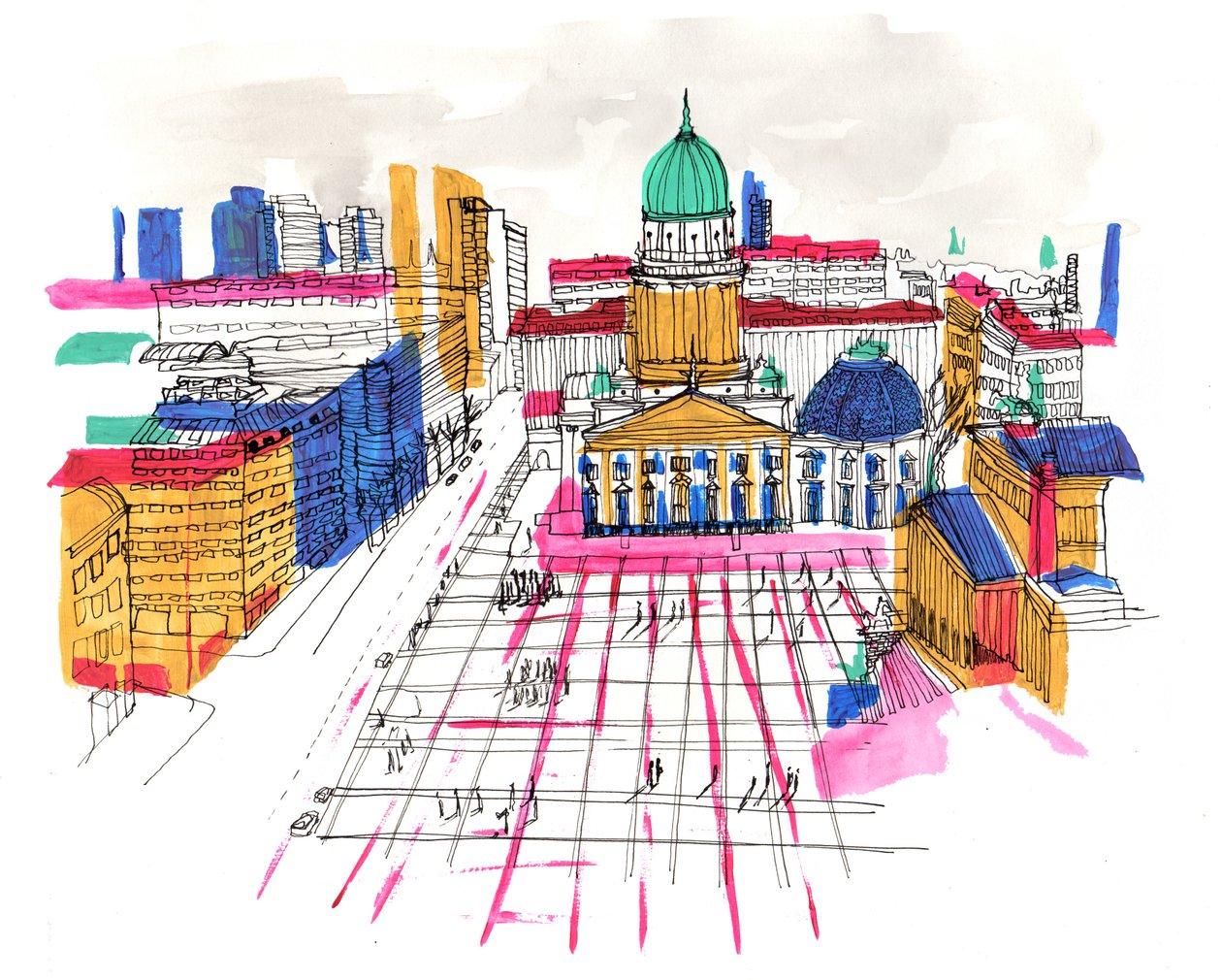 Berlin, 2015, akryl i tusz autorstwa Charlotte Orr