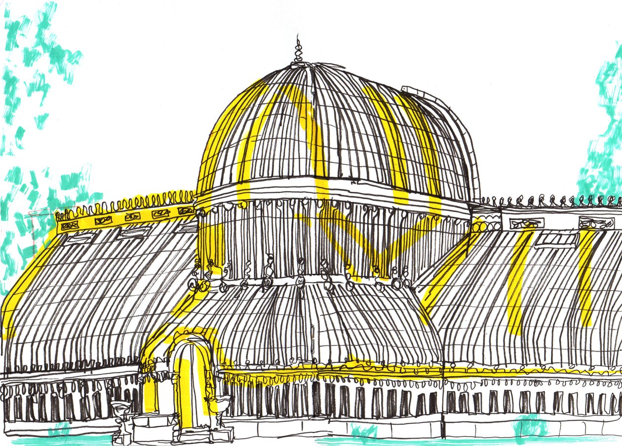 Ogród Botaniczny, Belfast, 2021 (pisak i marker akrylowy) autorstwa Charlotte Orr