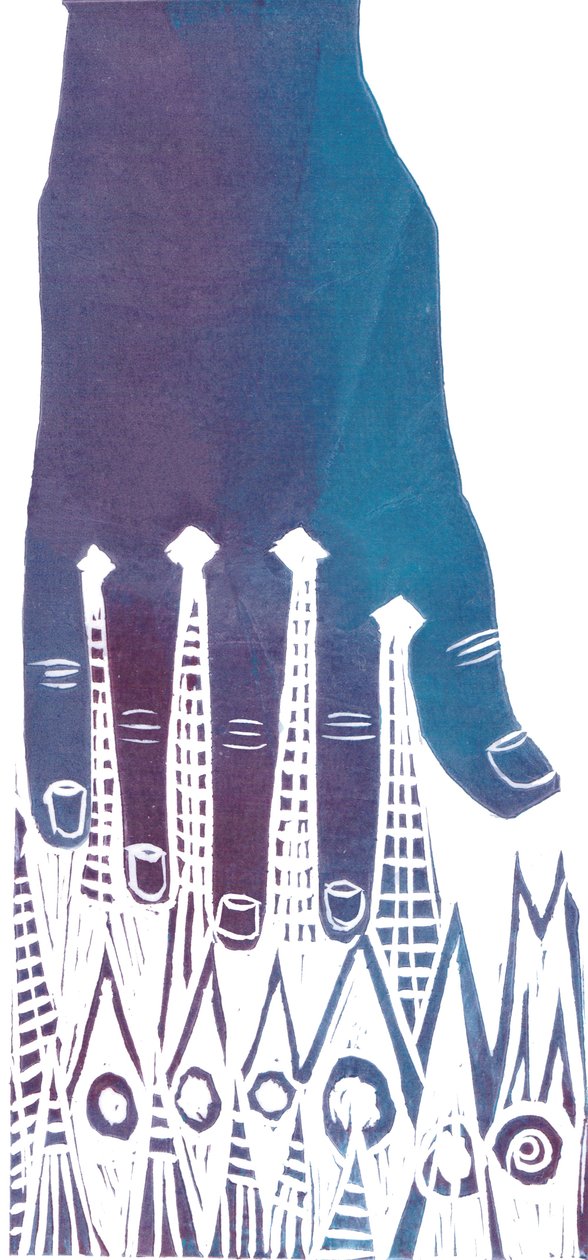 Ręka, 2012 (linoryt) autorstwa Charlotte Orr