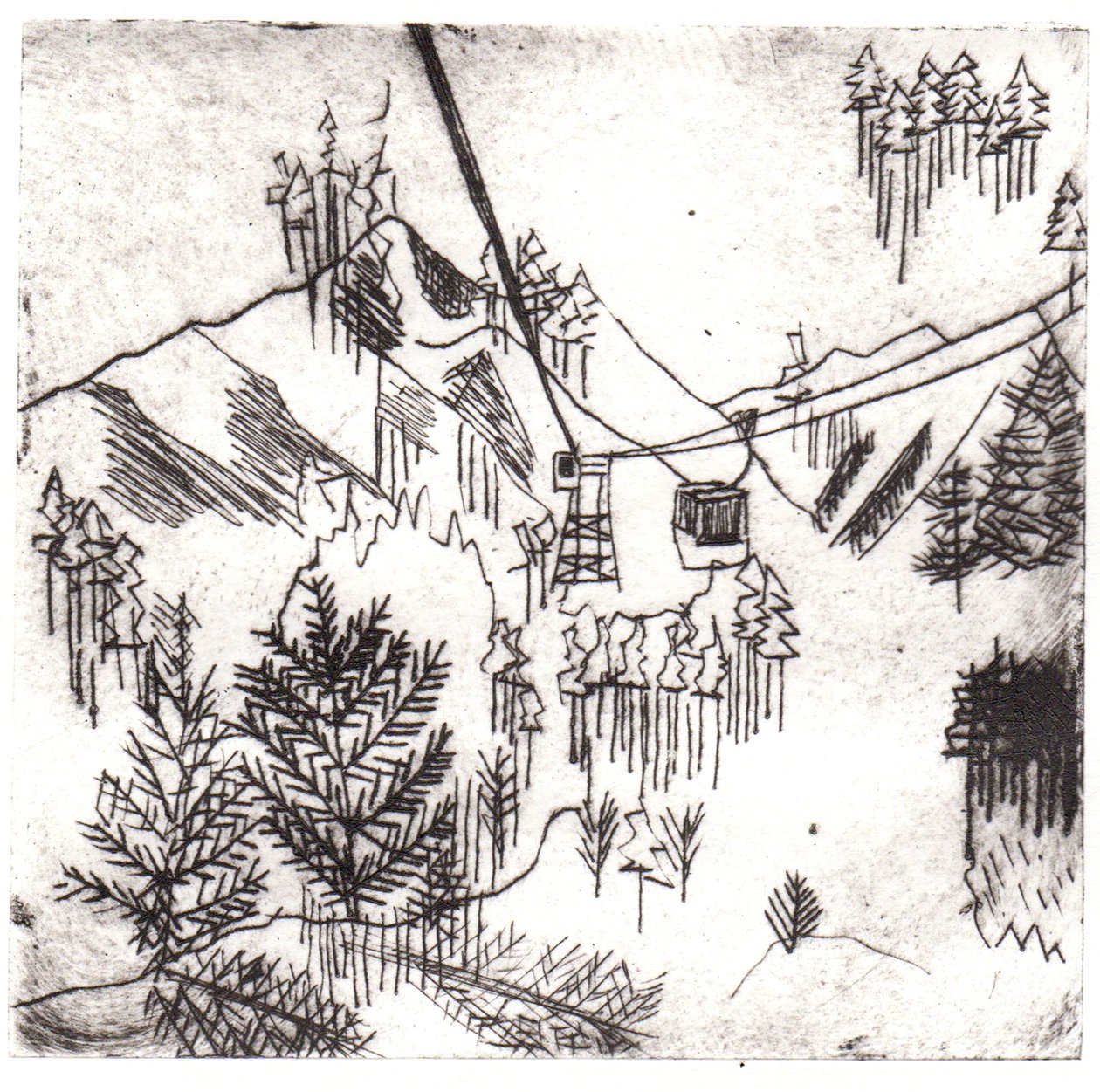 Mayrhofen Mountains, 2015 (trawienie suche i cyfrowe) autorstwa Charlotte Orr