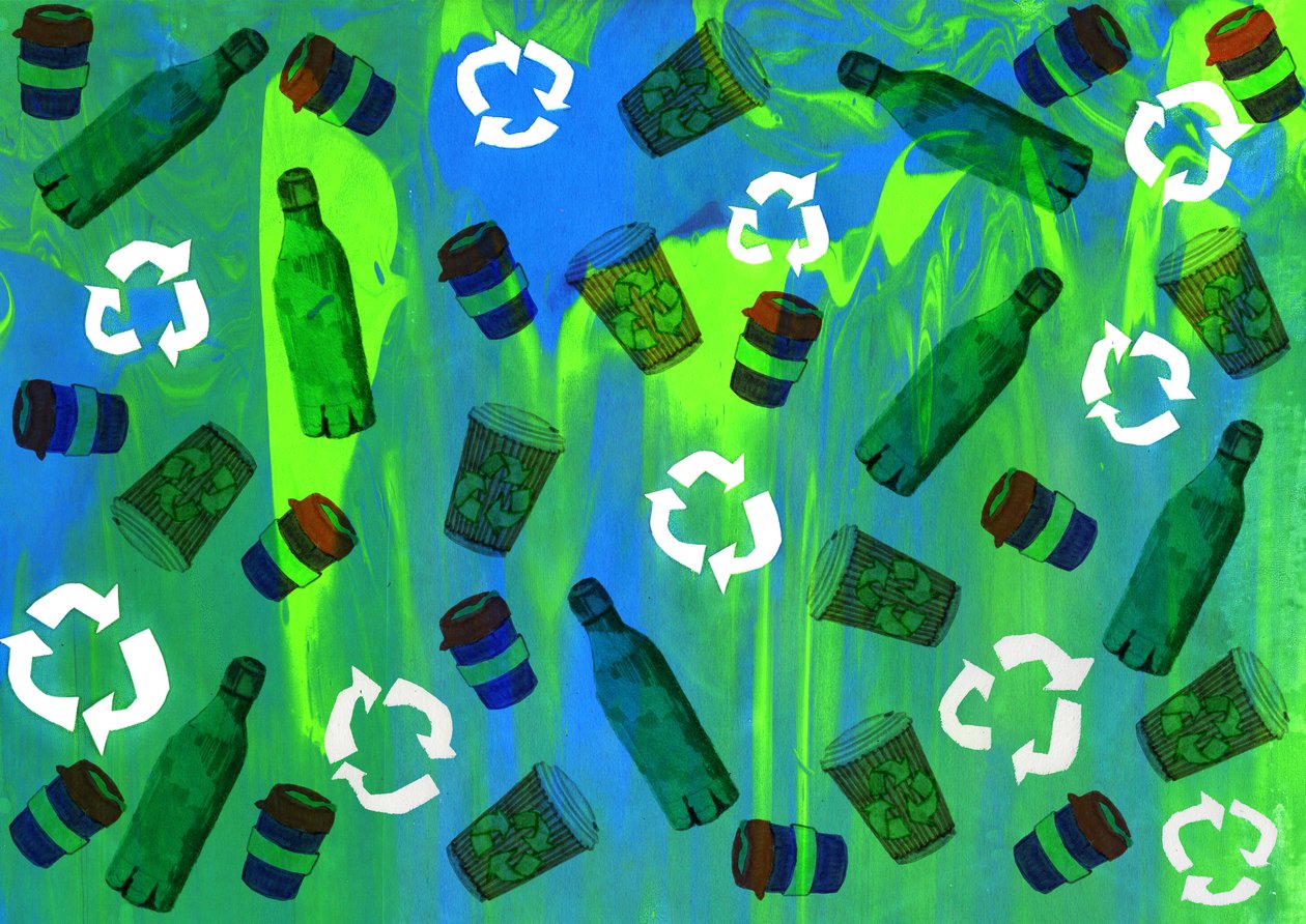 Recycling Bin Design, 2020 (sitodruk pisakami pędzelkowymi i cyfrowy) autorstwa Charlotte Orr