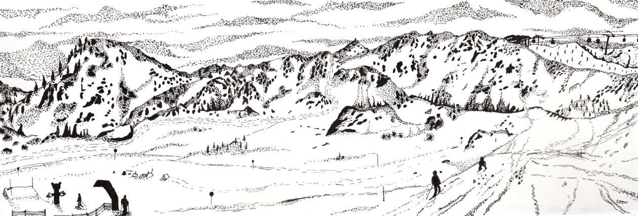 Narty w Austrii #2, 2020 (cienki liner na papierze) autorstwa Charlotte Orr