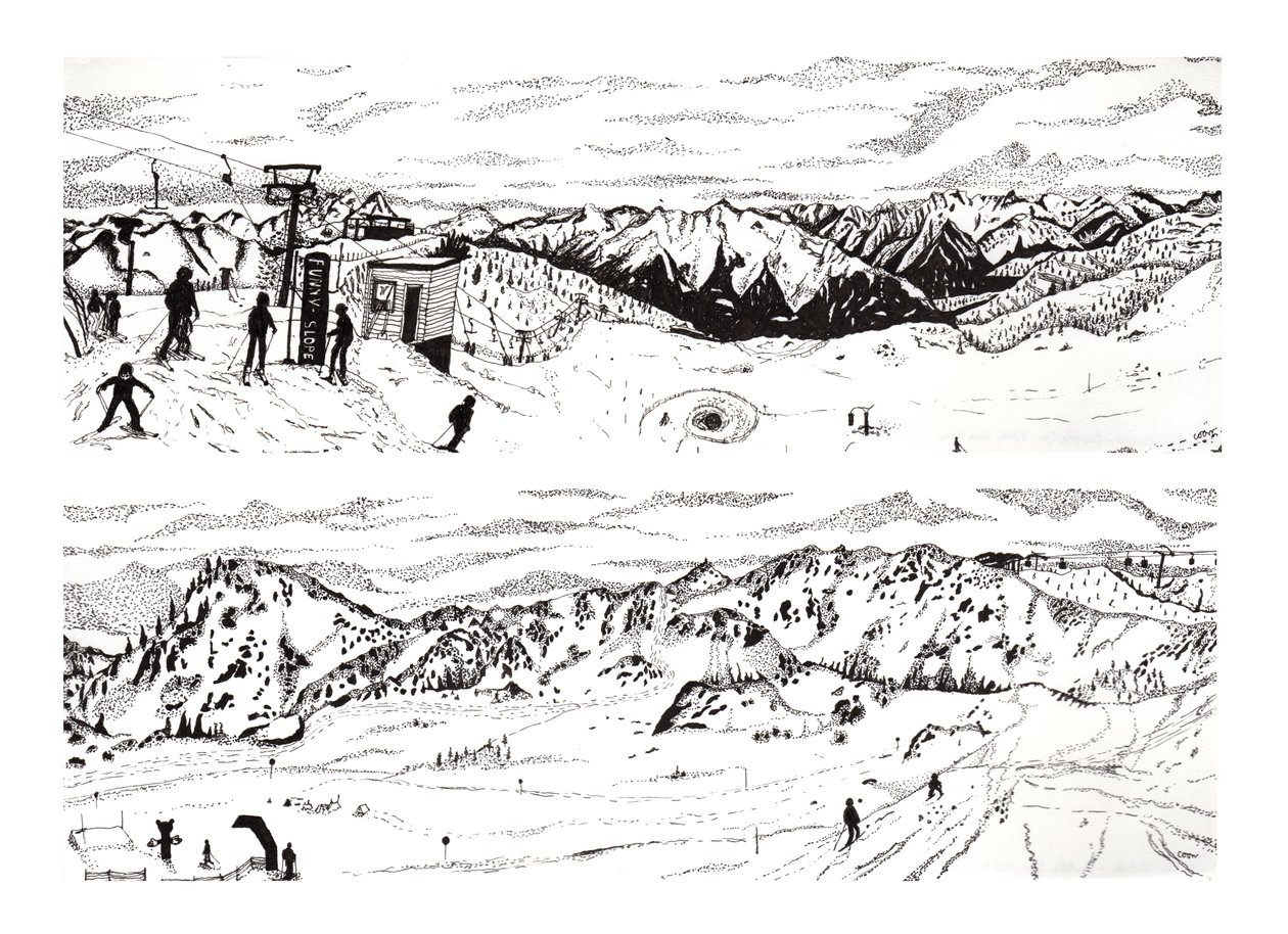 Narty w Austrii #3, 2020 (cienki liner na papierze) autorstwa Charlotte Orr