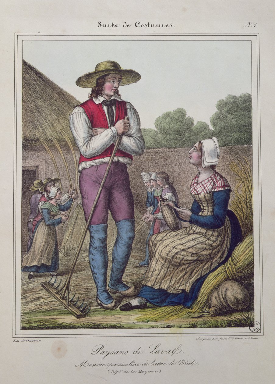 Młócenie kukurydzy w regionie Laval, ok. 1845 r. autorstwa Charpentier