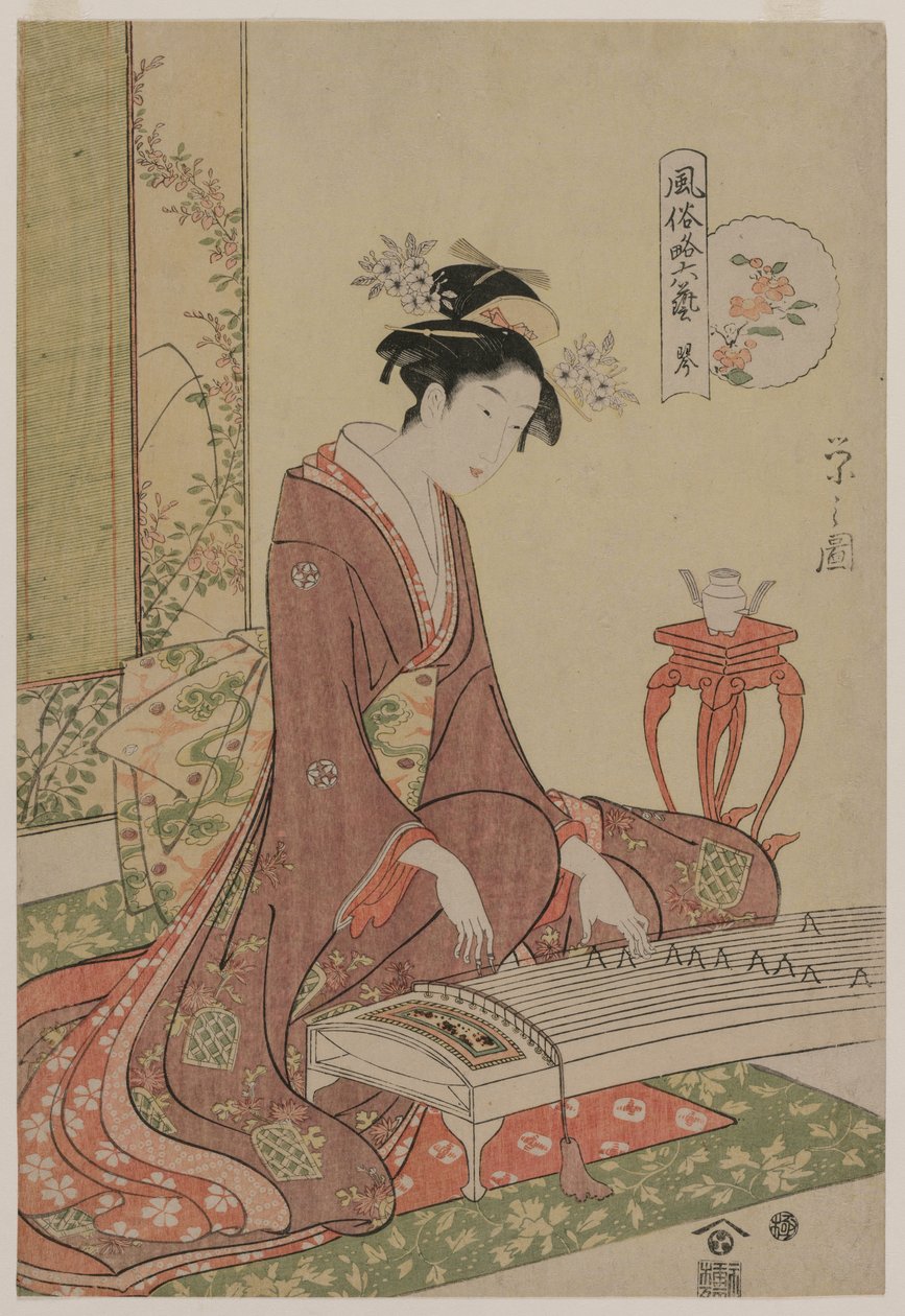 Koto z cyklu Sześć sztuk w modnym przebraniu, ok. 1900. 1793-96. autorstwa Chobunsai Eishi