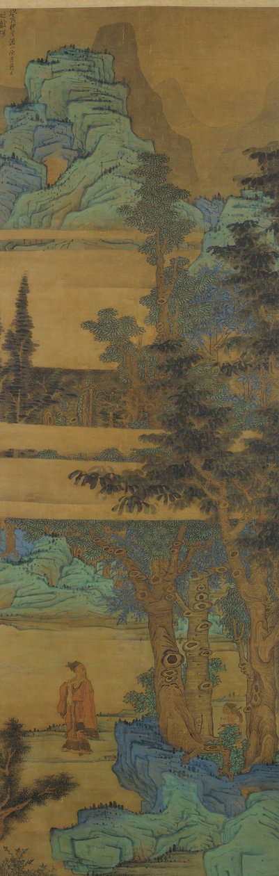 Krajobraz w niebiesko-zielonej manierze, datowany na 1633 rok. autorstwa Chen Hongshou
