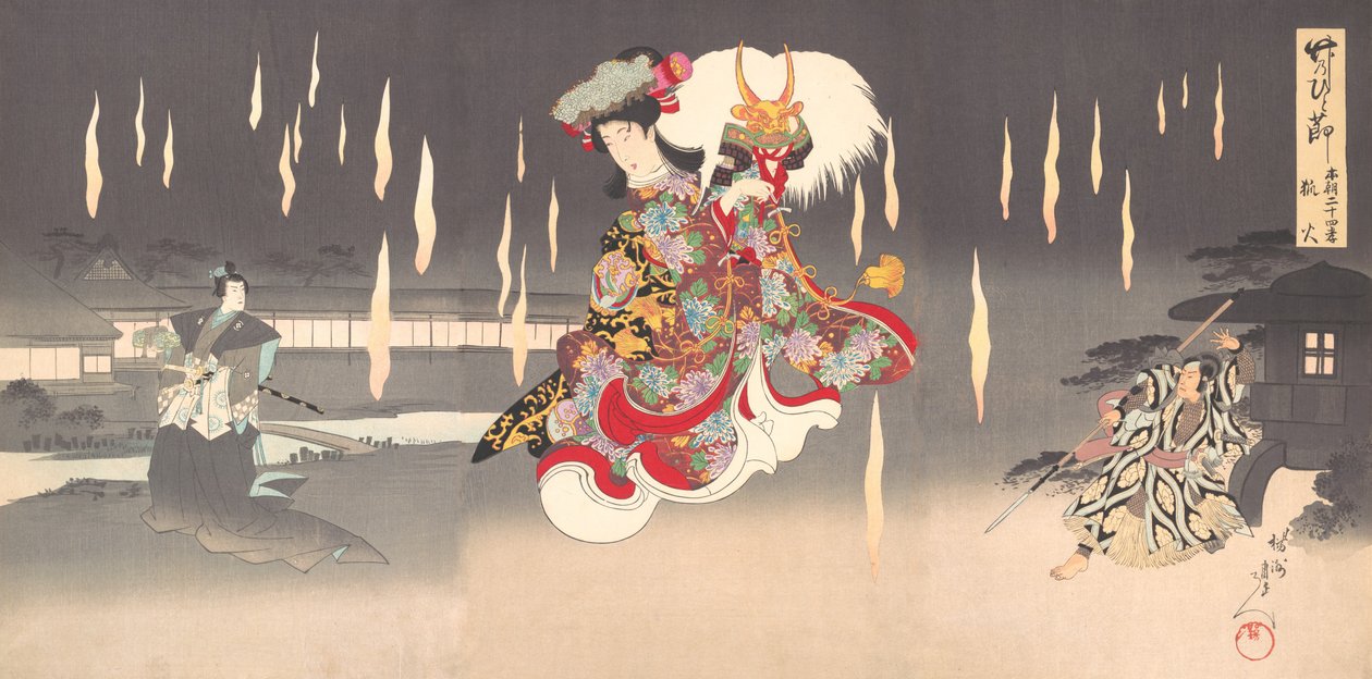 Scena Foxfire Kitsunebi ze sztuki Honcho nijushiko, 1898., 1898. autorstwa Chikanobu Yoshu