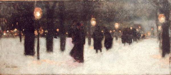 Po drugiej stronie Common w zimowy wieczór, ok. 1885-86 (olej na desce) autorstwa Childe Frederick Hassam