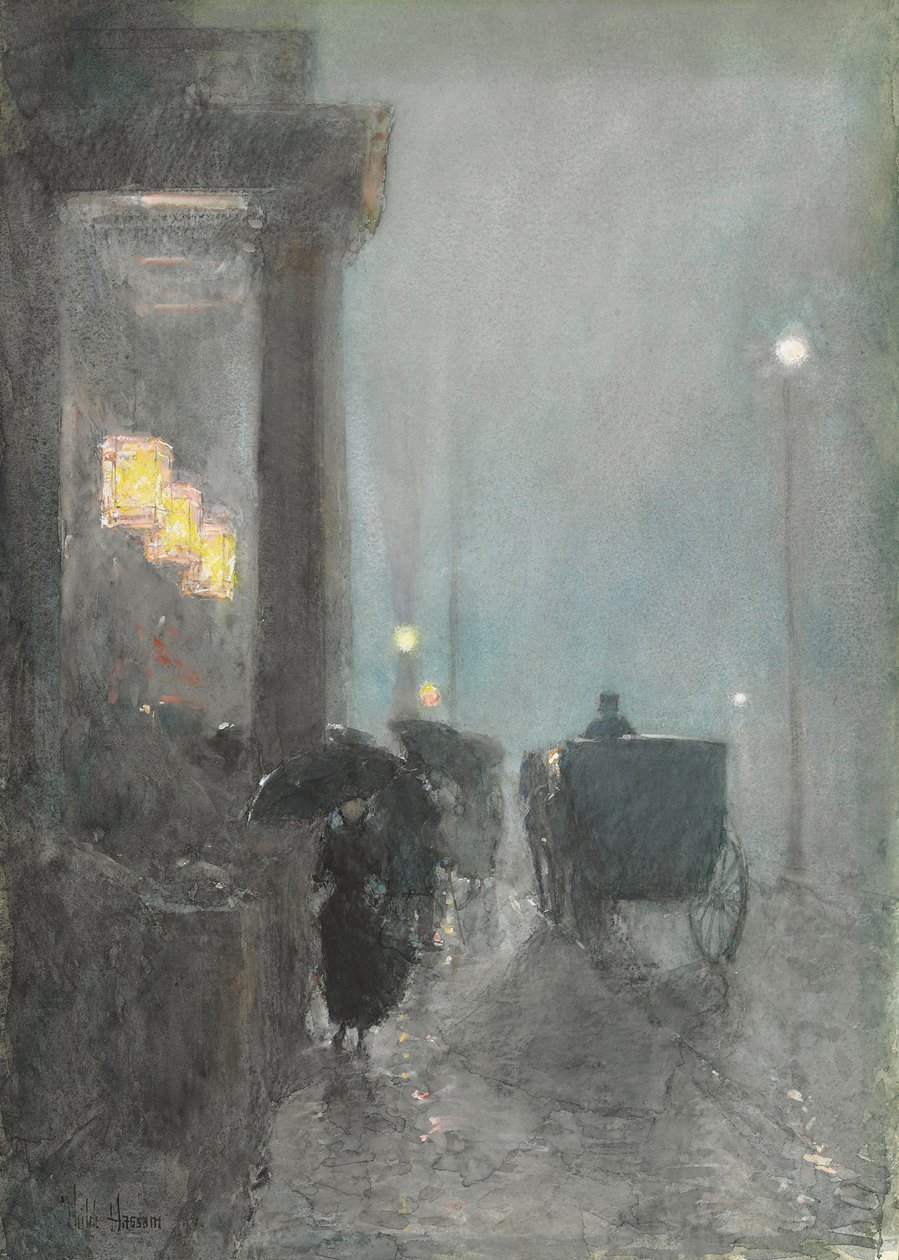 Piąta Aleja, Wieczór, ok. 1890-93 (akwarela, gwasz i pastel na papierze) autorstwa Childe Frederick Hassam