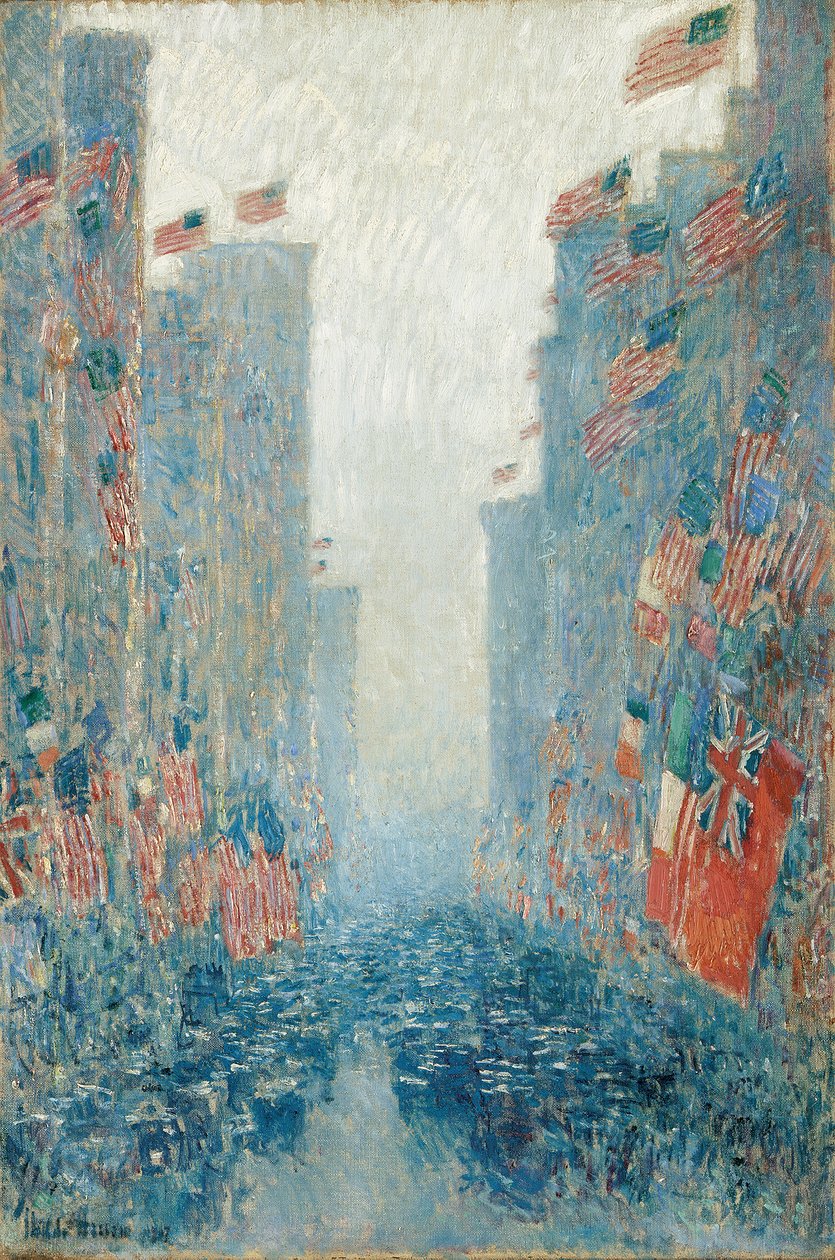 Flagi, Popołudnie na Alei autorstwa Childe Frederick Hassam