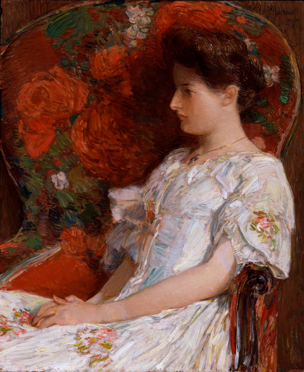 ""Wiktoriańskie krzesło"" (Wiktoriańskie krzesło) Obraz Childe Hassama (1859-1935) Wymiary 76,2x63,5 cm Olej na płótnie 1906 Smithsonian National Museum autorstwa Childe Frederick Hassam