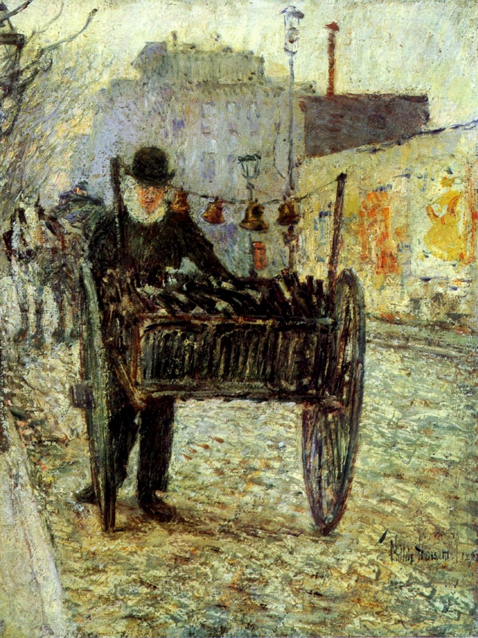 Stary człowiek niosący butelki autorstwa Childe Frederick Hassam