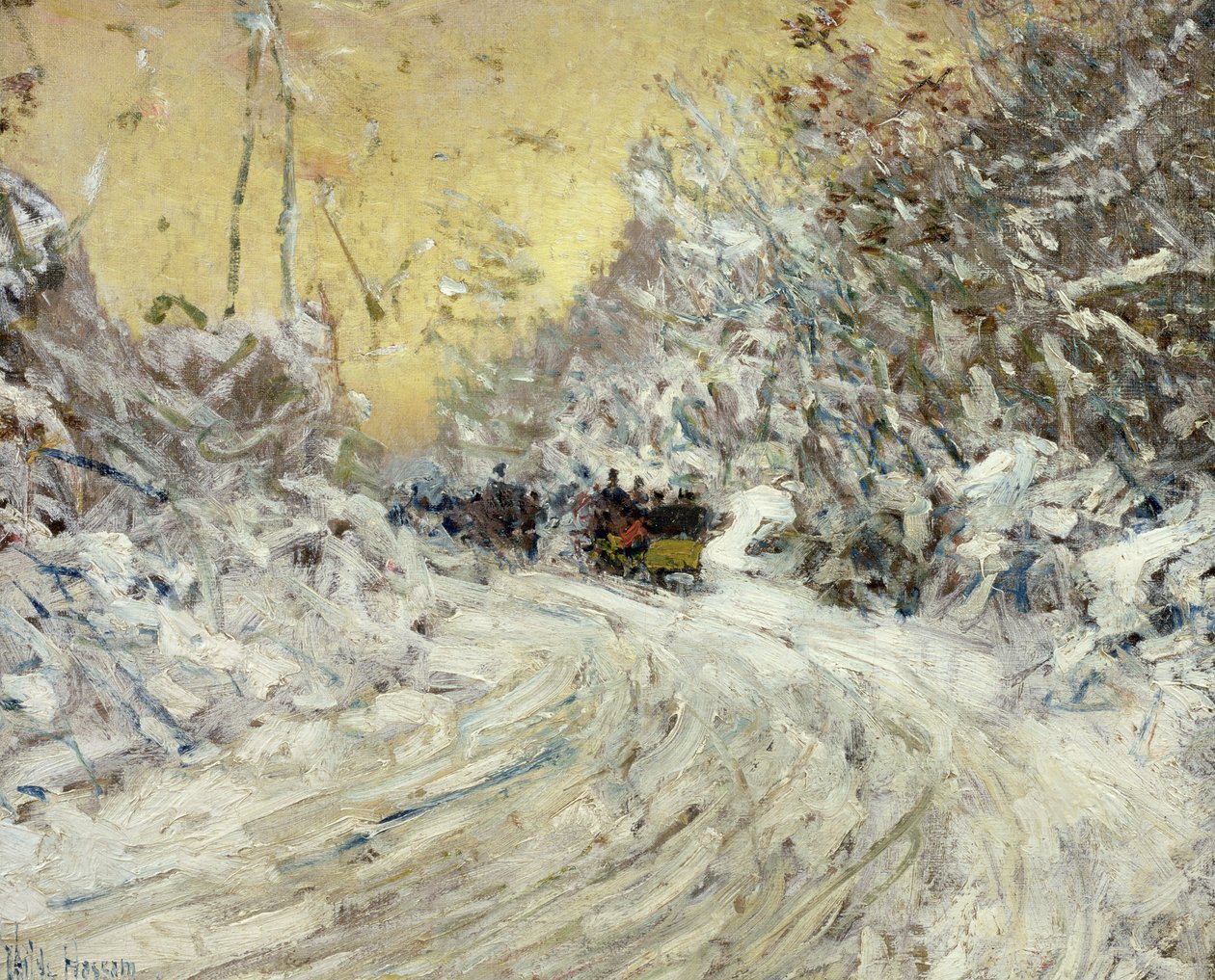 Kulig w Central Parku (olej na płótnie) autorstwa Childe Frederick Hassam