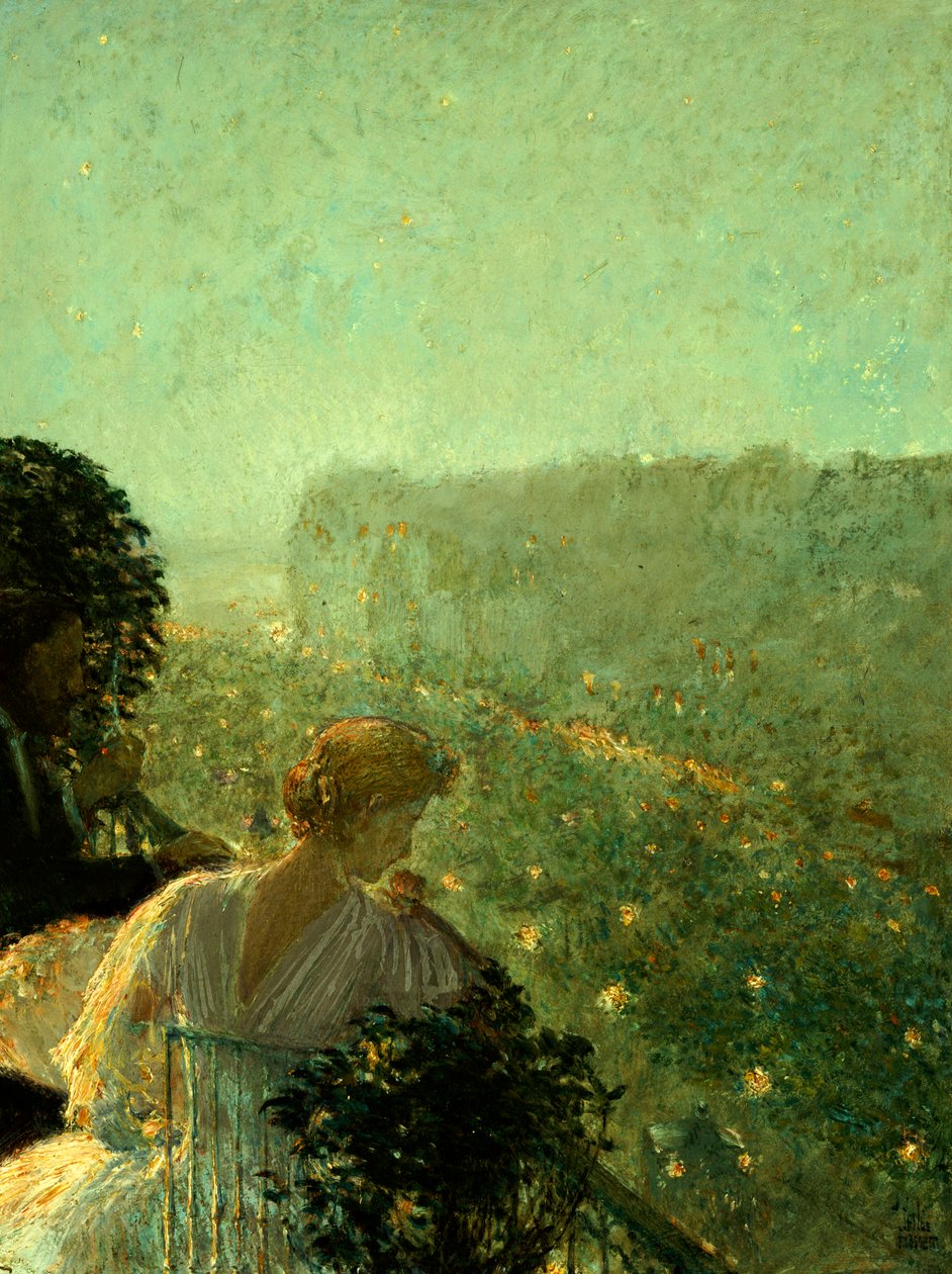 Letni wieczór, Paryż (olej na pokładzie) autorstwa Childe Frederick Hassam