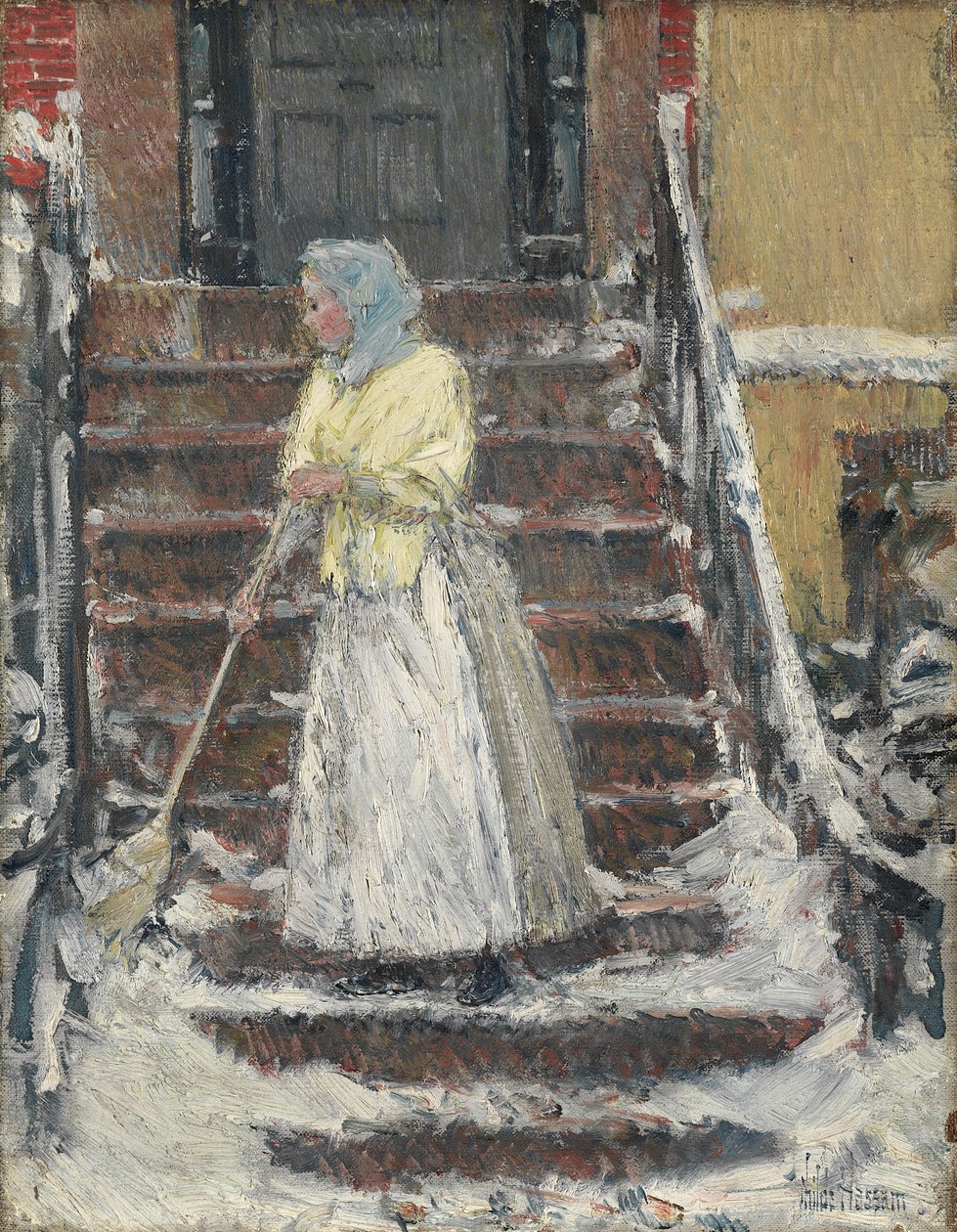 Zamiatanie śniegu autorstwa Childe Frederick Hassam