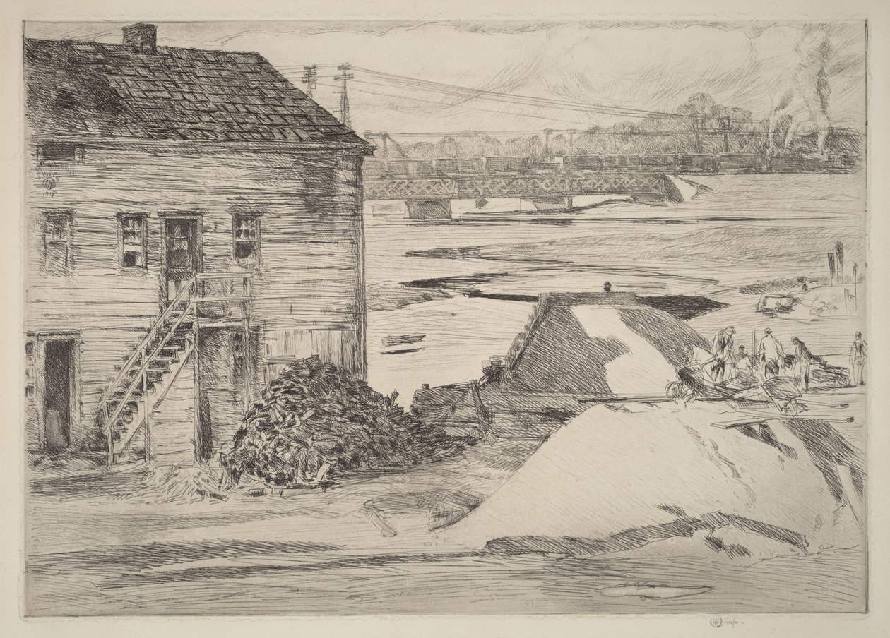 Odpływ, most Cos Cob autorstwa Childe Hassam