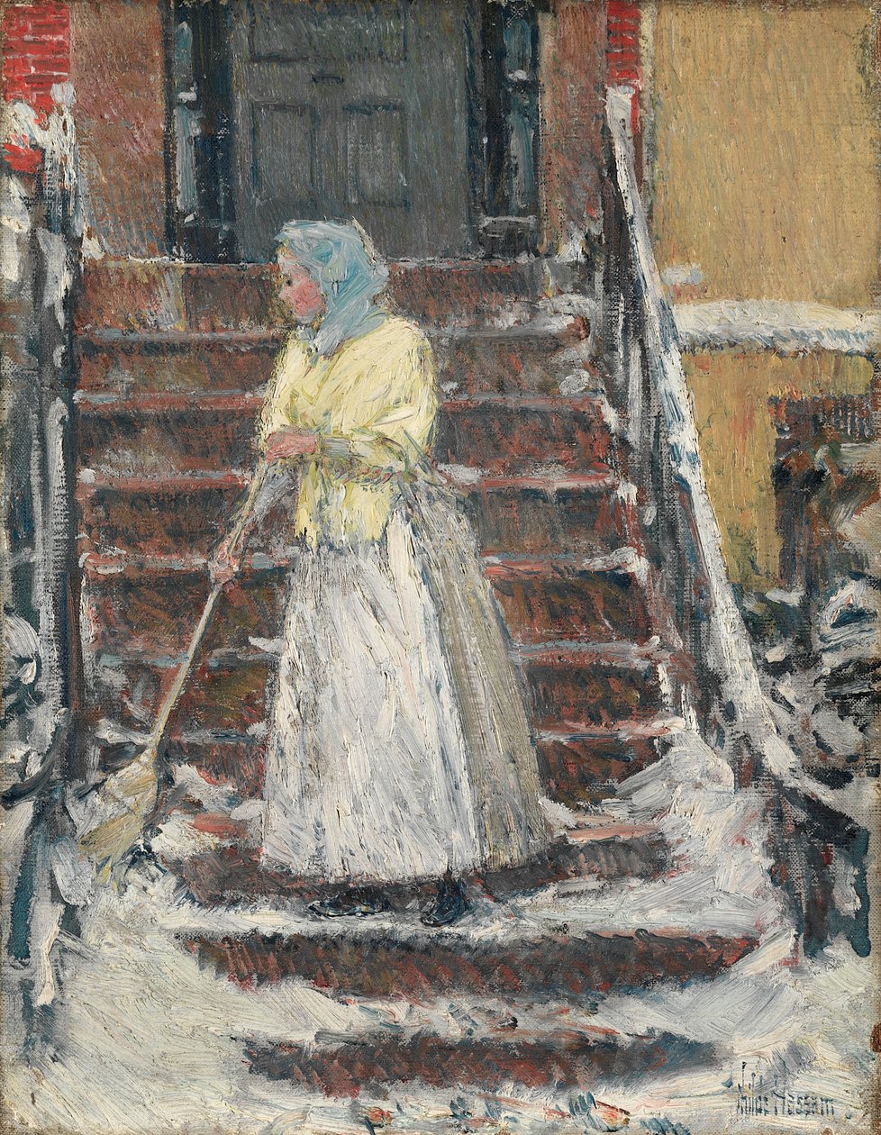 Zamiatanie śniegu autorstwa Childe Hassam