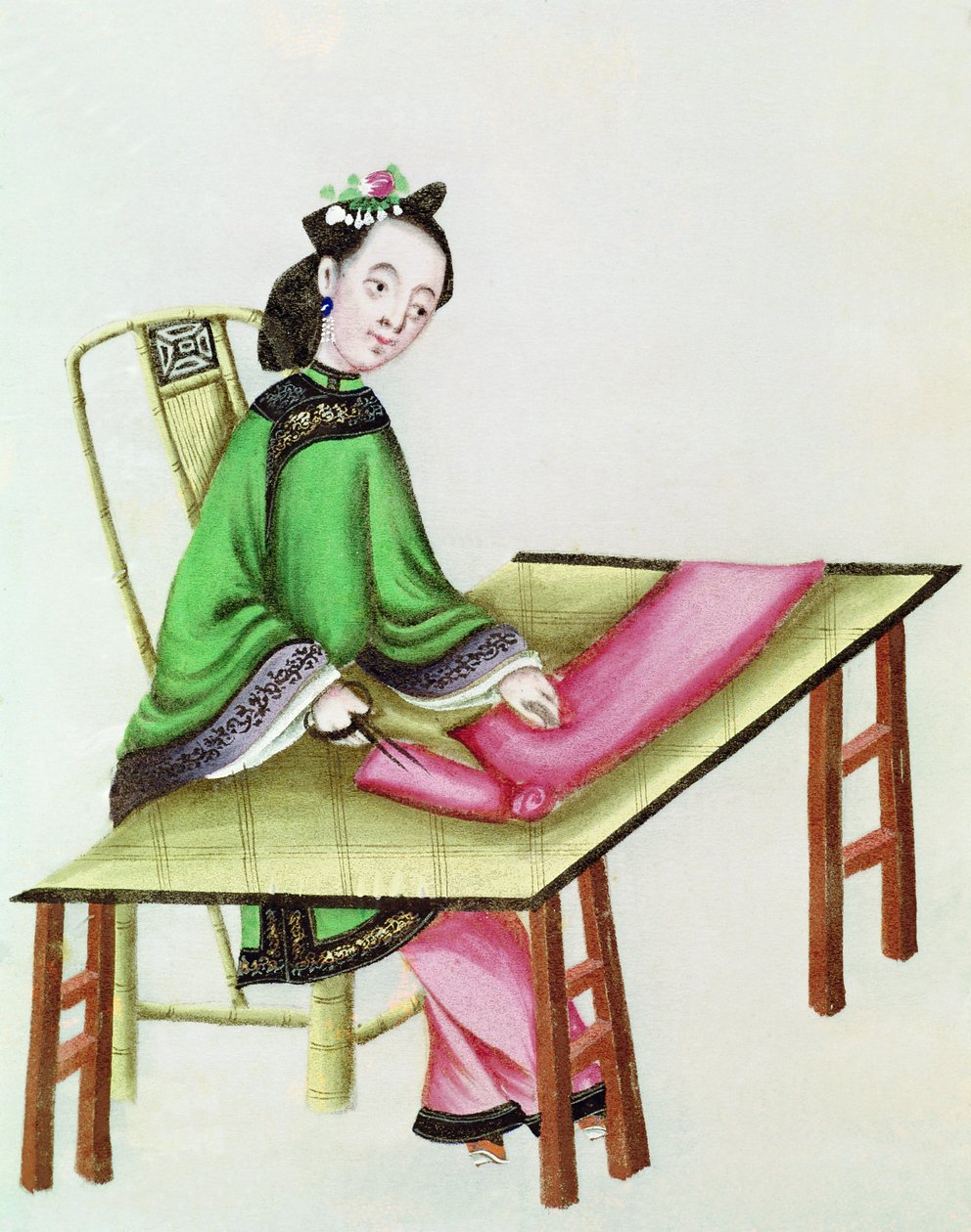 Chinka krojąca płótno, okres Qianlong (1736-96) autorstwa Chinese School