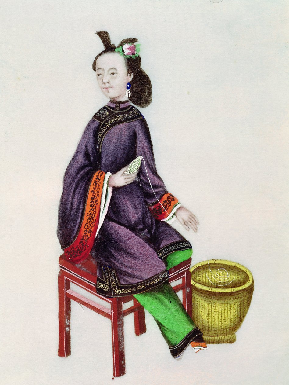 Chinka robiąca szpulkę, okres Qianlong (1736-96) autorstwa Chinese School