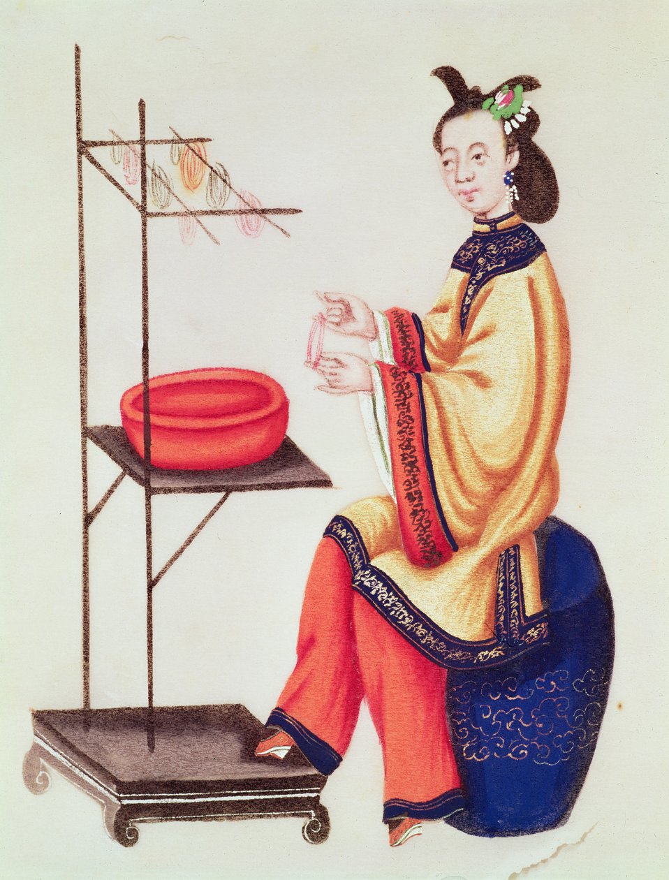 Chińska kobieta robiąca szpulkę, okres Qianlong (1736-96) autorstwa Chinese School