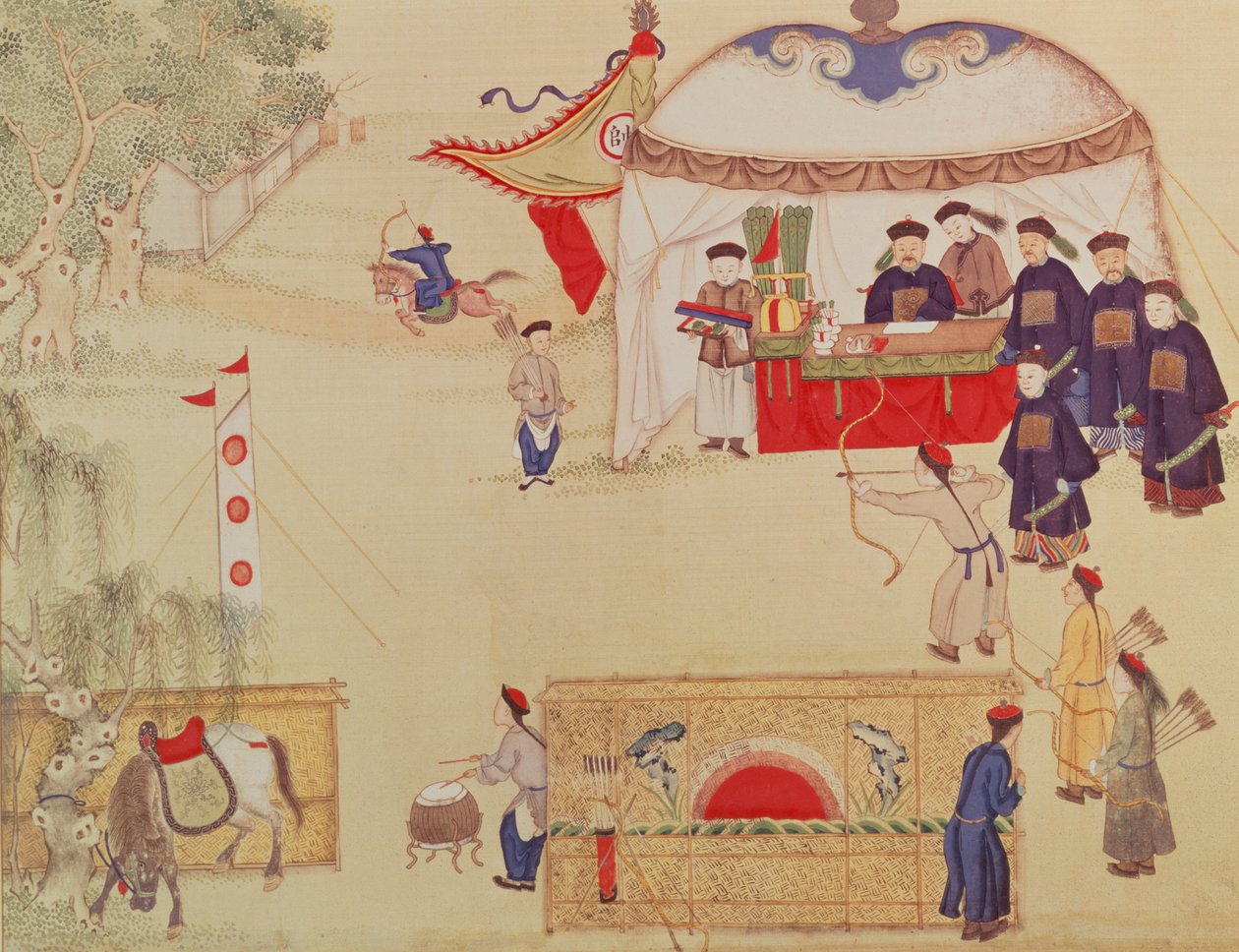 Konkurs łuczniczy, koniec XVIII w. (kolor na jedwabiu) autorstwa Chinese School