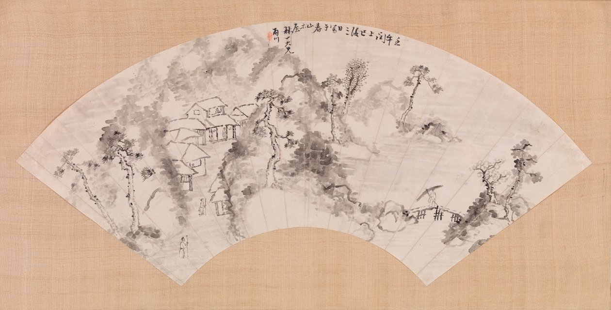 Wachlarz przedstawiający krajobraz, ok. 1600 (tusz na papierze) autorstwa Chinese School