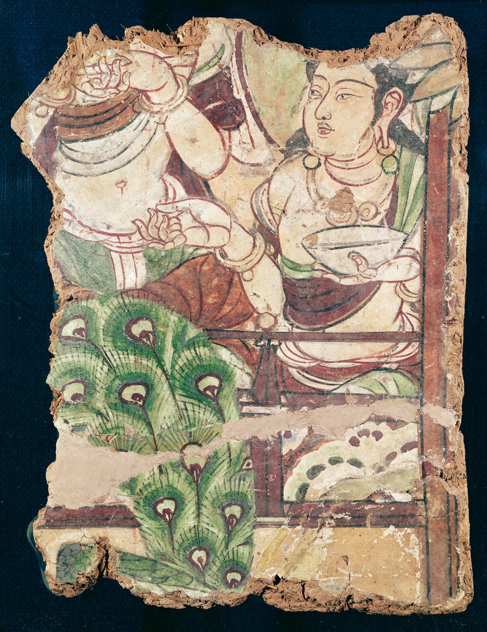 Fragment przedstawiający buddyjski raj, z Duldur-Aqur, Xinjiang, ok. 700 r. n.e. (malowidło ścienne) autorstwa Chinese School