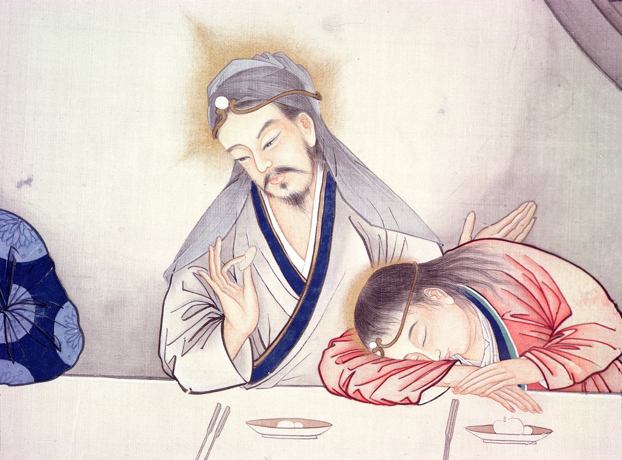 Ostatnia Wieczerza, Chrystus i Św. Jan (detal z 231479) autorstwa Chinese School