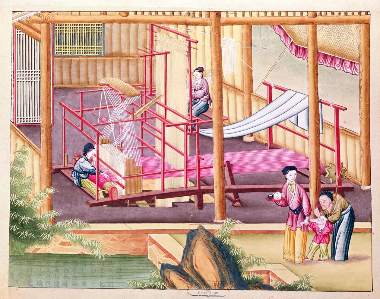 Ms 202 fol.10 Tkactwo, z książki o przemyśle jedwabniczym autorstwa Chinese School