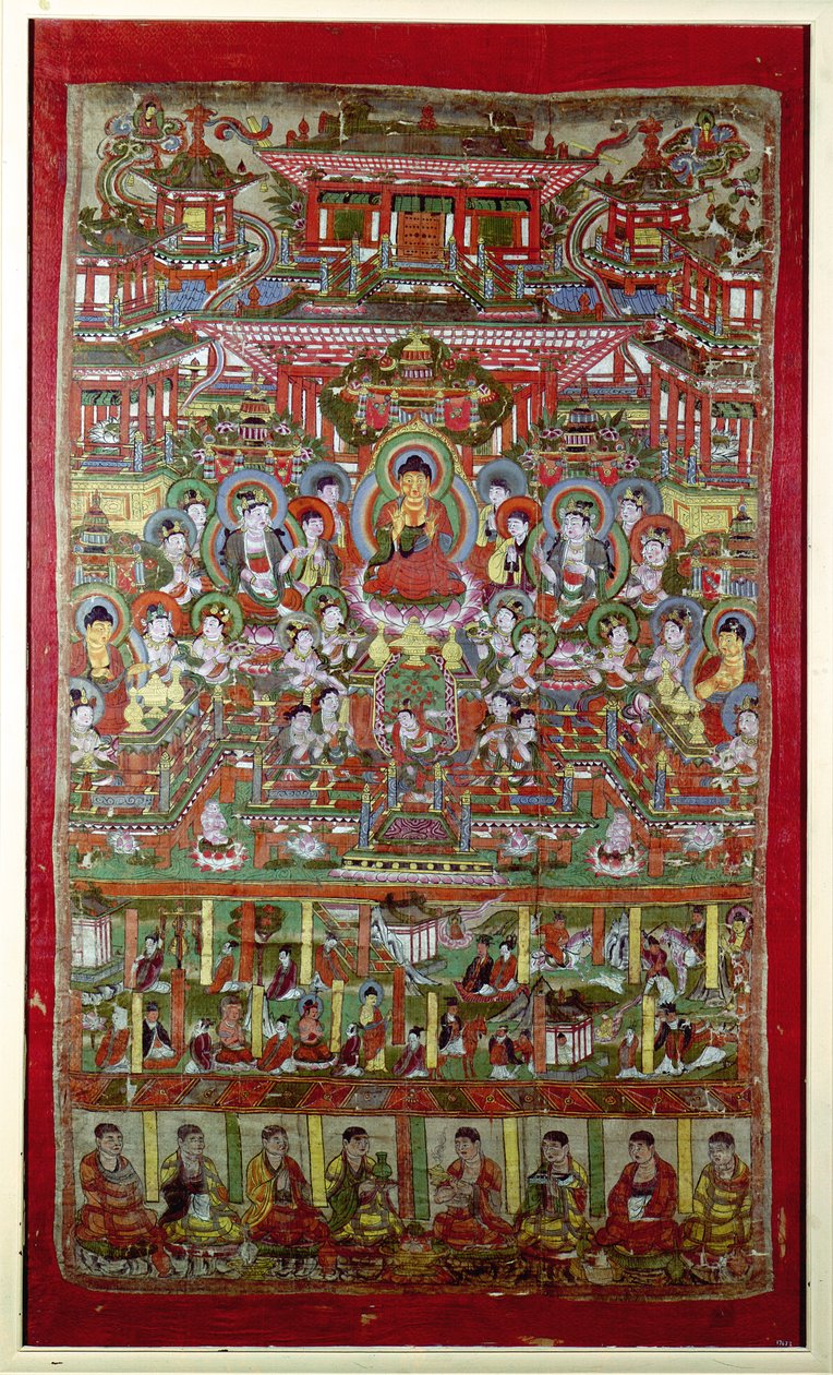 Raj Amitabhy, z Dunhuang, prowincja Gansu (malowany jedwab) autorstwa Chinese School