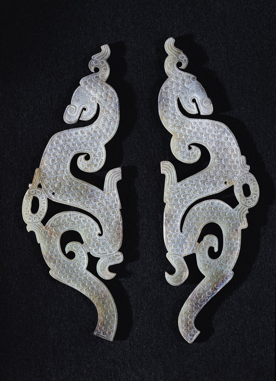 Dwa smoki, c.475-221 pne (nefryt) autorstwa Chinese School